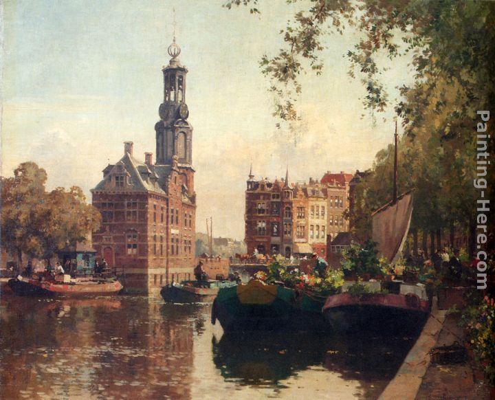 Cornelis Vreedenburgh The Flowermarket On The Singel, Amsterdam, With The Munttoren Beyond